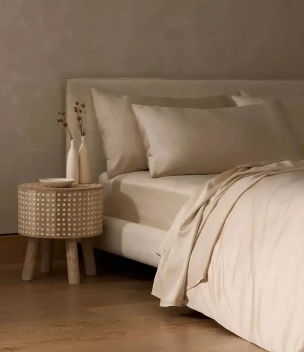 Cozy Earth Queen Bamboo Sheet Set in Oat with Canvas Storage Tote